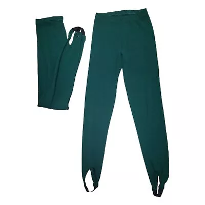 Vintage 80s Stirrup Legging Green Retro Cotton Stretch Casual Costume Small Med • $18.49