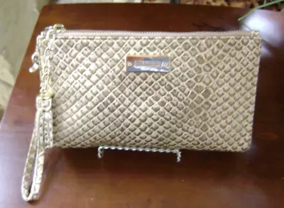 Brahmin VGC Gold & Cream Millie Wristlet Clutch Python Embossed Leather • $92