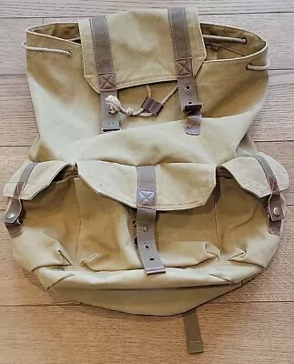 Army Military Style Vintage Canvas Backpack Rucksack Daypack Leather Strap • $22.98