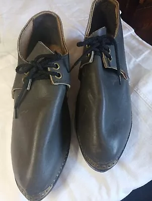 Mens Maudes Traditional Leather & Wooden Sole Clogs Grey Size 7 • £40