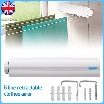 Pullout Retractable Clothes Airer Washing Line 5 Line Laundry Dryer Wall Mounted • £14.79