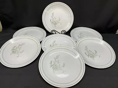 Corelle  FLORAL SPRAY  Corning ~ Green Band ~ Set Of 7 ~ Dinner Plates ~ 10 1/4  • $39.99