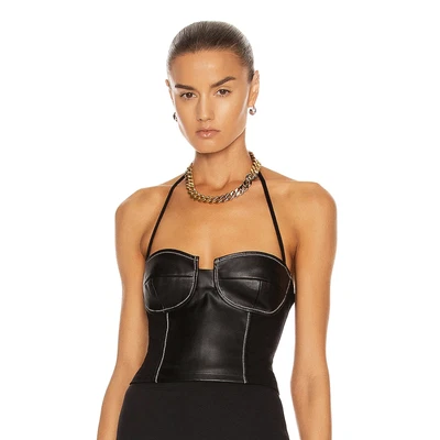$119 • Buy NEW Staud Glen Top Black Faux Leather Fabric Corset Crop Halter Sz M Bustier