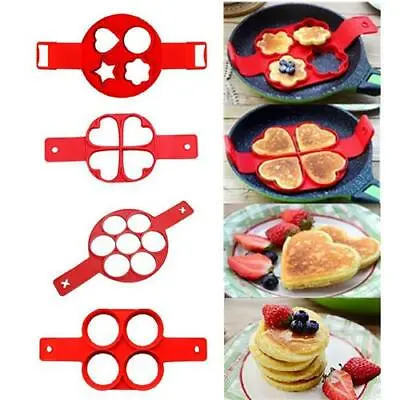 Silicone Pancake Maker Ring Mould Egg Omelette Flip Tool 4 Designs Non Stick • £3.38
