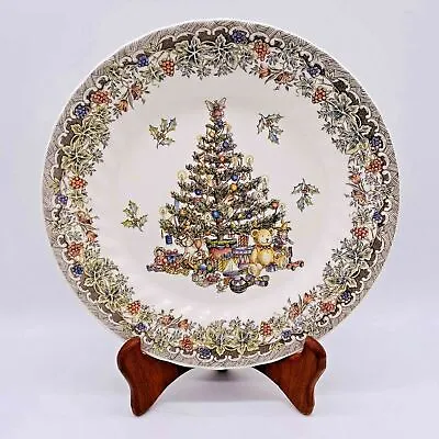 Churchill Myott Factory 9 7/8  Dinner Plate Fluted Christmas Tree Teddy Bear Toy • $10