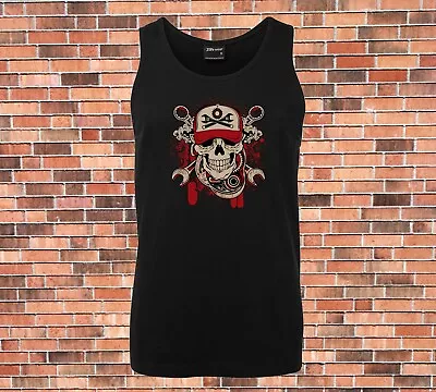 JB's Singlet The Mechanic Cool Retro Skull New Design Small To 5XL • $22.99