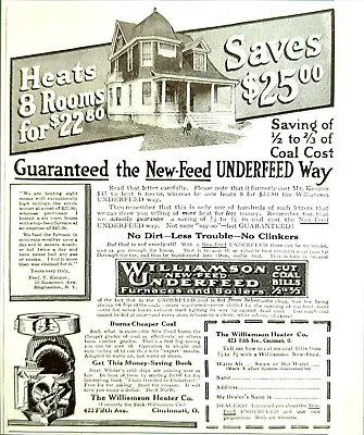 1915 Williamson Underfeed Furnaces Boilers Vintage Print Ad No Heater Smoke Soot • $14.99