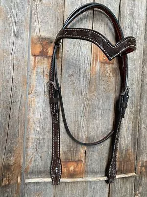 Western Horse V Browband Headstall Dark Oil Premium Leather Bridle Track • $63.25