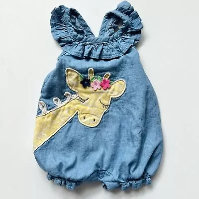 Mud Pie Giraffe Chambray Romper • $13