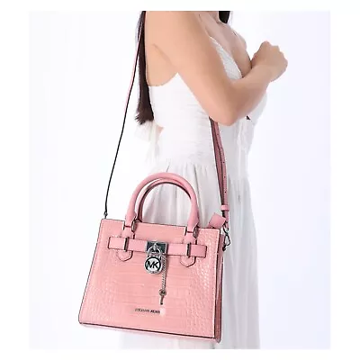 Michael Kors Hamilton Small Satchel Crossbody Croc Embossed Bag Primrose Pink • $129