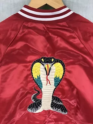 Vintage Satin Jacket Embroidered Cobra Red 1980's Varsity Cobra Kai Style Mens L • $78