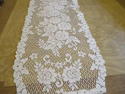 Heritage Lace Oval Lace Table Runner White Floral Design • $5