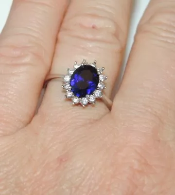 Kate Middleton Princess Diana Sterling Lab Created Blue Sapphire Sz 9 Ring 6a10 • £86.79