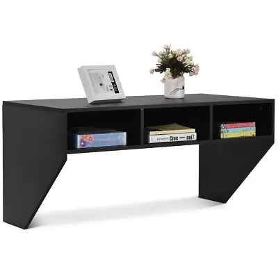 Wall Mounted Floating Computer Desk Wood PC Working Studying Table W/ 3 Storage • £49.95