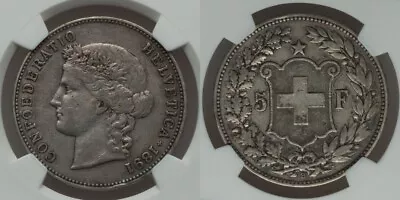 Rare 1891B Large Heavy Silver Coin Swiss Confederation Five Francs NGC VF35 • $384.99