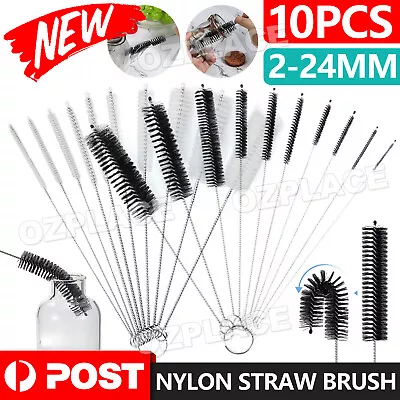 10Pcs Nylon Straw Brush Set Cleaner Bottle Glass Tube Pipe Small Long Cleaning • $5.45