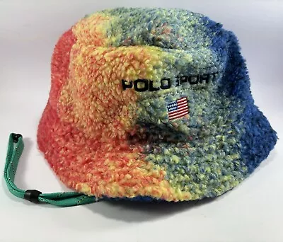 POLO Ralph Lauren Sport Logo Fleece Vintage Bucket Hat Multi Colour Mens  L / XL • $89.95