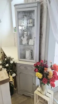 £235 • Buy Shabby Chic Upcycled Corner Unit Painted Annie Sloan Chicago Grey, Glass Cabinet