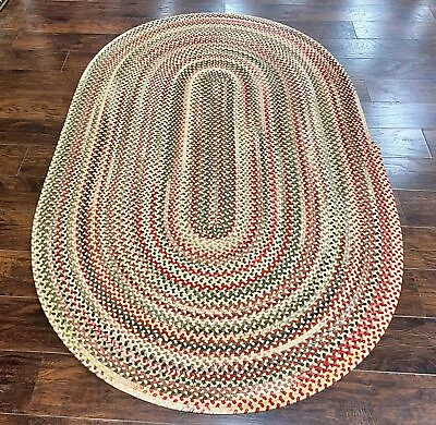 American Oval Braided Rug 5x8 Mutlicolor Braided Carpet Wool Vintage • $693