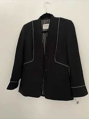 Vintage Mary Kay Blazer Size0P Black White Wool Jacket Lined Shoulder Pads Caree • $45