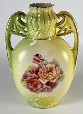 Roses Floral Porcelain Art Nouveau Vase Hand Painted Stamped HJ Vienna Austria • $29.65