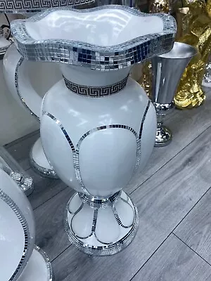 £49.99 • Buy 60cm Beautiful Ceramic Mosaic Vase White Crystal Decorative Mirror Flower Luxury