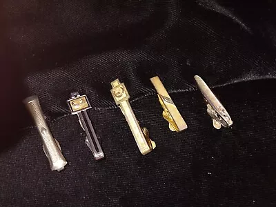 Mixed Lot Of 5 Vintage Tie Clips-Gold & Silver Tone 4 By Swank-Nice Lot! • $8