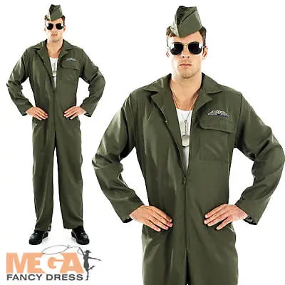 Military Pilot Jumpsuit Mens Fancy Dress Army Air Force Uniform Adults Costume  • £19.99