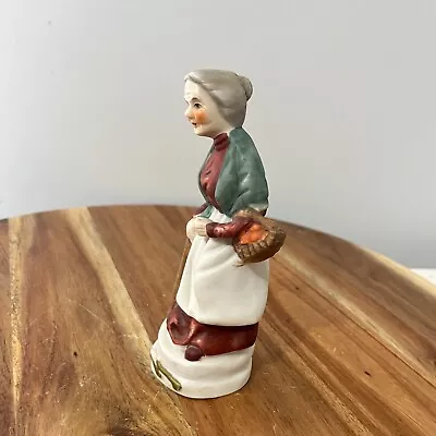 UCGC Old Lady Ceramic Figurine Women Carrying Basket And Cane Green Red 1980 VTG • $9.99