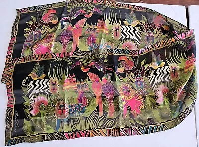 Vtg Signed Laurel Burch Multi Color Jungle Birds Silk Scarf Hand Rolled Parrots • $15