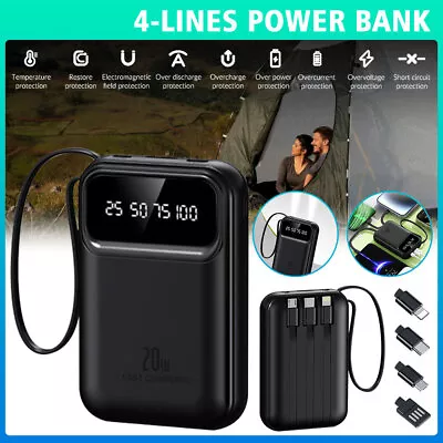 20000mAh Mini Portable Power Bank Fast Charger External Backup Built In 4 Cables • $16.99