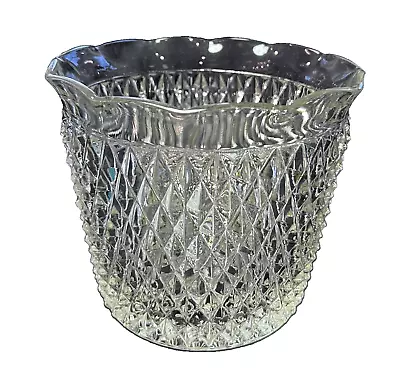 Vintage Indiana Glass Clear Diamond Point Ruffled Ice Bucket 5-3/8  Tall • $12.99