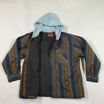 $22.30 • Buy Mens XL Jacket Shacket Flannel Shirt Knit Multicolor Button Up Hooded Stripes