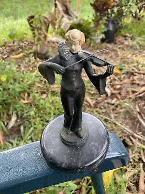 Harlequin Jester Joker Art Deco Bronze Violin Player Figurine Statue Marble Base • $160