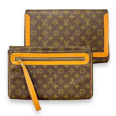 Louis Vuitton Large Foldover Clutch Bag W/ Wrist Strap 8  X 12  Original Vintage • $599