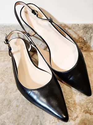 Cole Haan | Women's Black Leather Sling Back Kitten Heels Size 7.5 B | CUTE! 💖 • $49.95