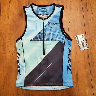 ZOOT Mens Small LTD Tri Tank Triathlon Top Compression Shirt Black Blue Green S • $44.95