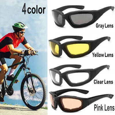 4 Color Motorcycle Sports Biker Riding Glasses Padded Wind Resistant Sunglasses • £6.46