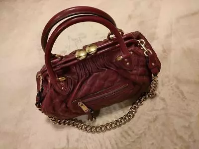 Marc Jacobs 2WAY Stam Shoulder Bag Cowhide Quilted Red Chain Ladies Used • $189.99