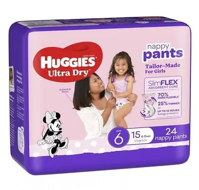 $130.40 • Buy Presale Huggies Ultradry  Nappy Pants Girl Size 6 - Carton (4 X 24Pk) 15Kg