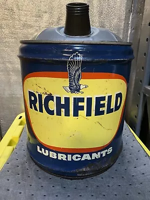 Vintage 1950's RICHFIELD 5 Gal Lubricant Oil Can W/ Spout & Handle-Barn Find • $85