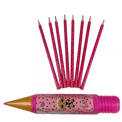 LOL Surprise Jumbo Pencil Case Holder 8 Coloured Crayons Stationery Set Pink NEW • £4.99