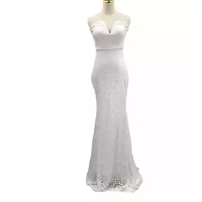 LULU'S XS Passionate Charisma White Lace Strapless Mermaid Maxi Dress 0B1 • $63.75