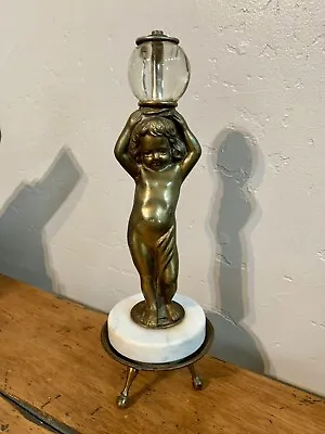 Vintage Bronze Girl Table Lamp Base With Marble Platform 13.5” Not Wired • $49.99