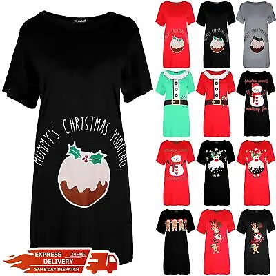 Womens Christmas Mummy's Pudding Baggy Long Maternity Xmas Ladies T Shirt Dress • £8.29