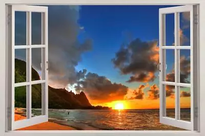 Ocean Beach At Sunset 3D Window View Decal WALL STICKER Decor Art Exotic FS  • £22.26