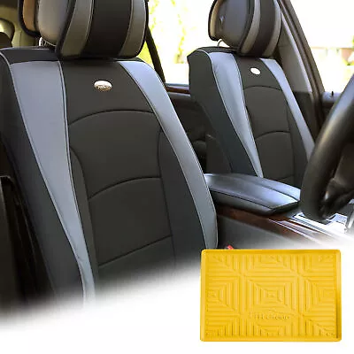 Leatherette Seat Cushion Covers Front Bucket Gray W/ Yellow Dash Mat For SUV • $136.99