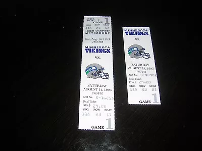 MINNESOTA VIKINGS FULL TICKET STUB - AUGUST 14 1993 VS SEATTLE At METRODOME • $4