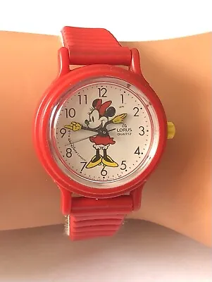 Vintage LORUS THE WALT DISNEY Minnie Mouse Quartz Red Band Wristwatch New Batter • $58.42