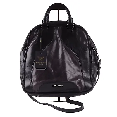 Miu Vitello Shine Classic Bowling Bag Luxury Designer Handbag Op • $358.74